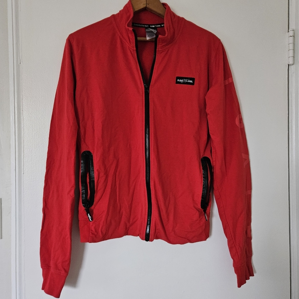 Flag Nor Fail Womens Jacket L Red Athletic Track Lightweight Cotton Americana